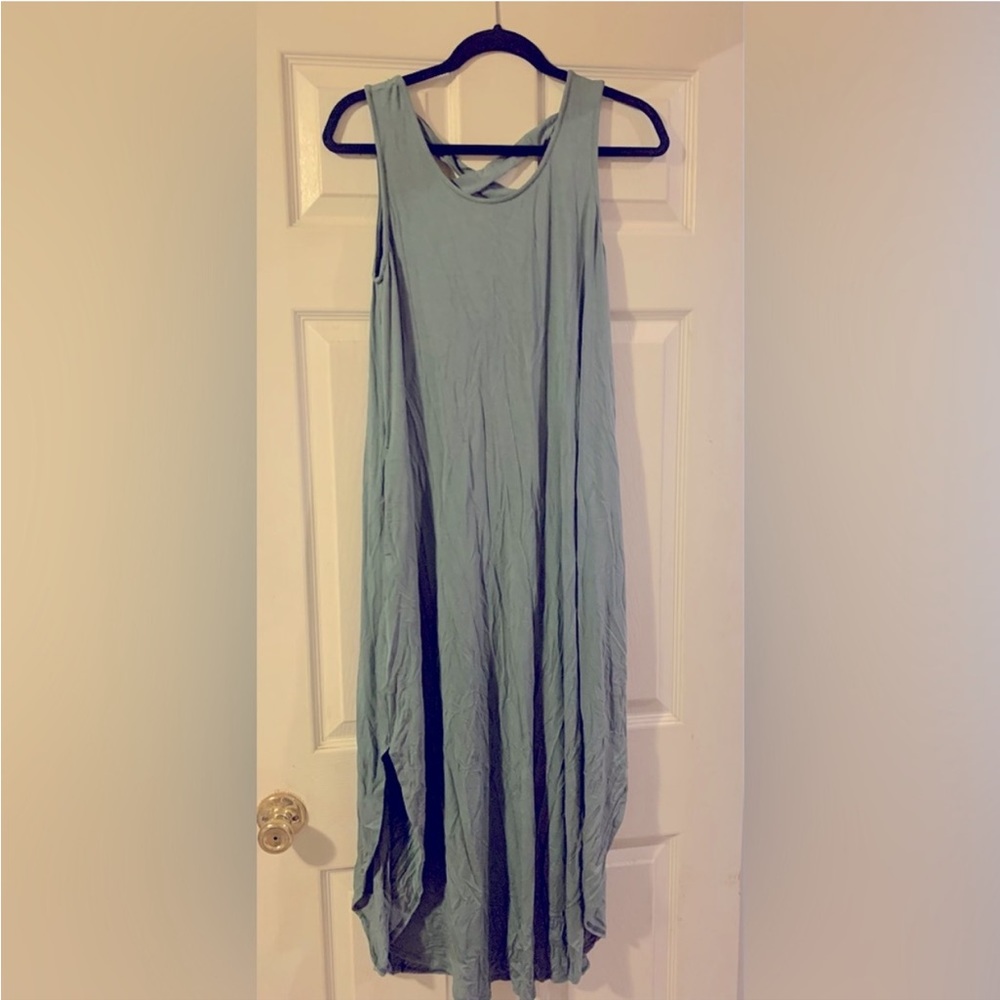 Carly Jean Los Angeles Seafoam Maxi Tank Dress with Crossback